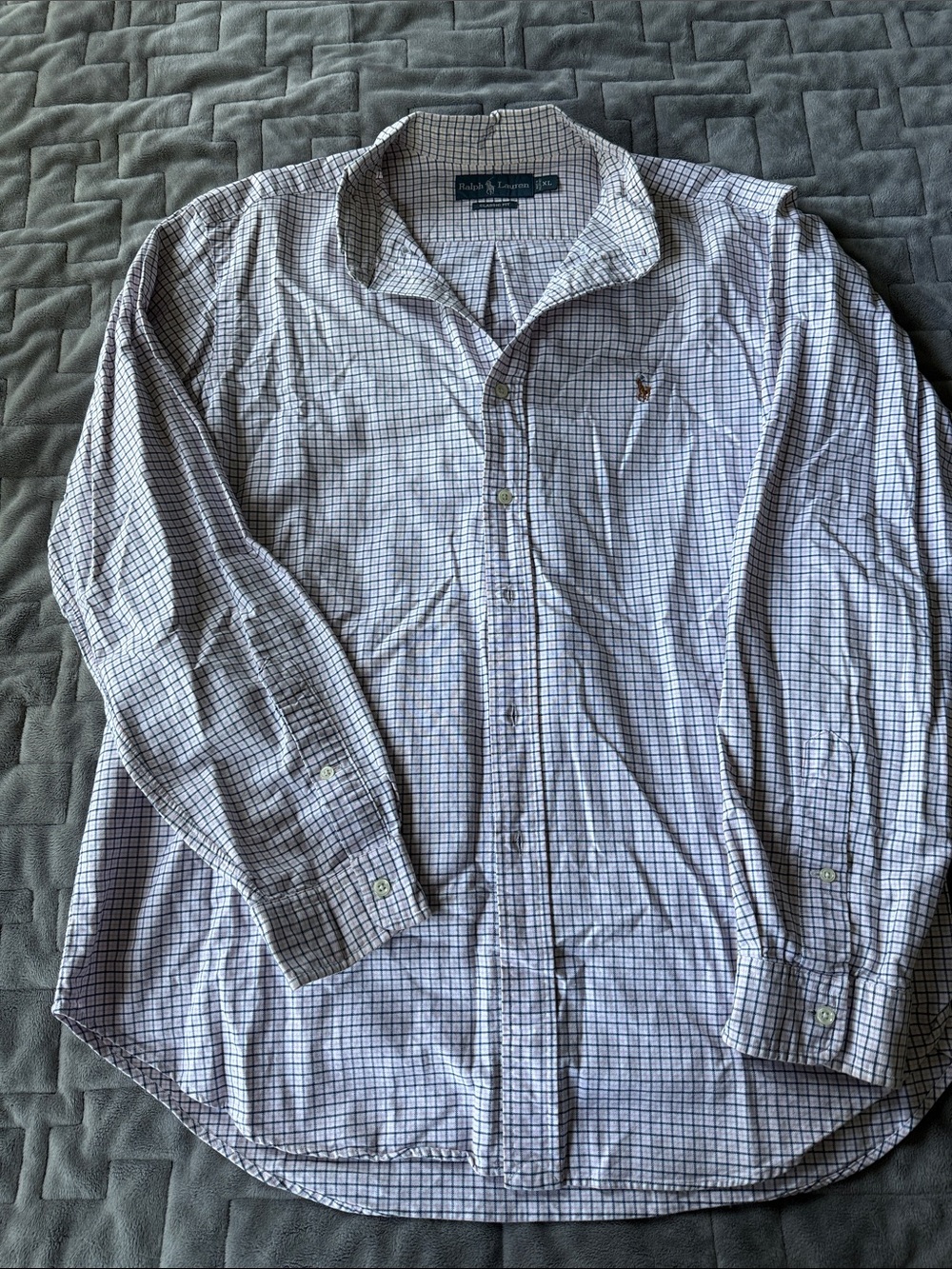 Ralph Lauren Men’s White Shirt with Blue Check Pattern